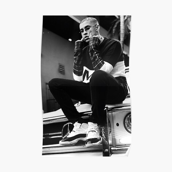 Bad Bunny Black White Poster RB3107 product Offical Bad Bunny Merch